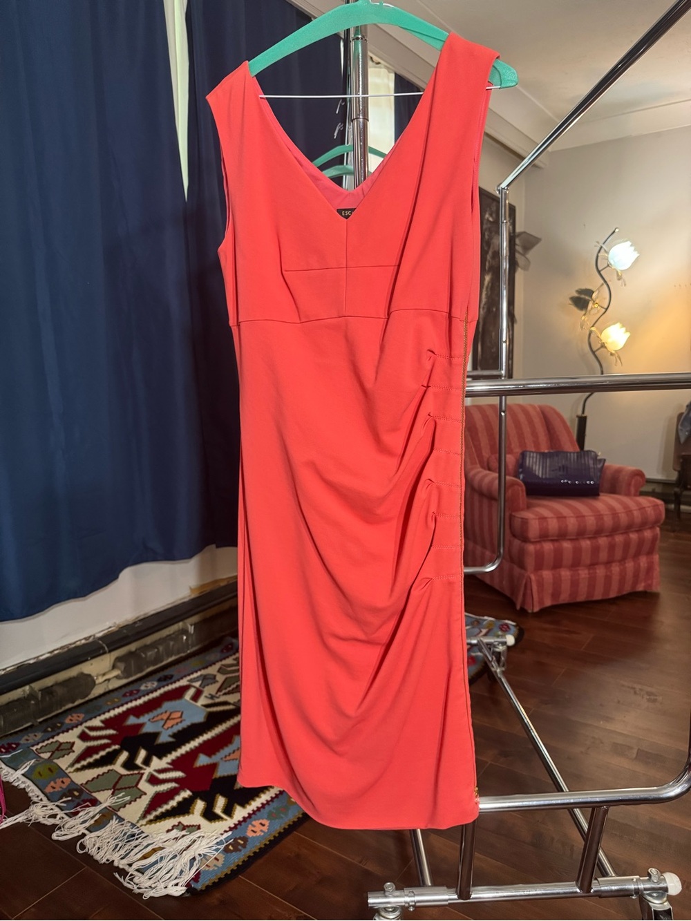 Escada Coral V‑Neck Midi Dress